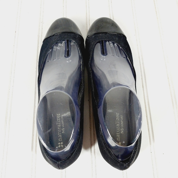 NATURALIZER N5 Comfort "Applause" Black Patent Cap Toe Glitter Sides Flats E557 - Picture 8 of 14